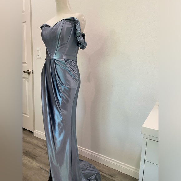 C’est La Vie Cinderella style blue gown with belt detail and train size 4 - Picture 15 of 15